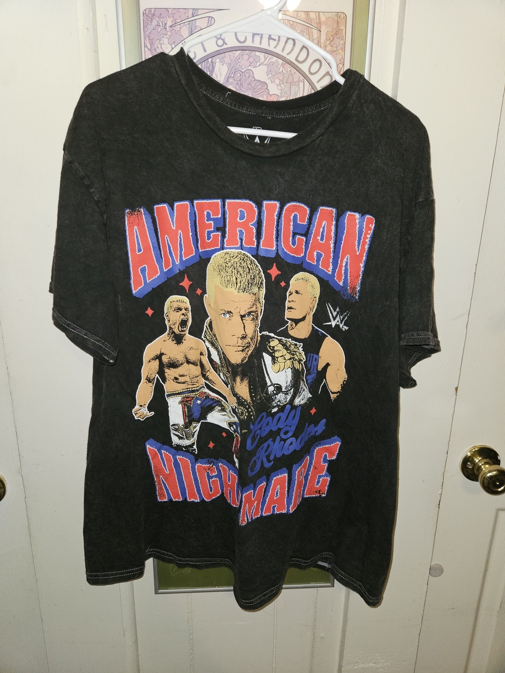 WWE Black 'American Nightmare' Graphic Tee with Red & Blue Print